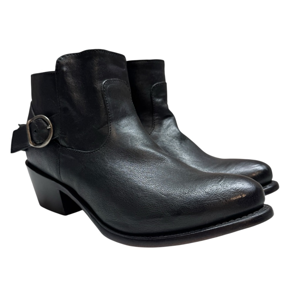 Vtg Sonora Ella Black Leather Moto Ankle Harness Western Boots Booties Shoes 10
